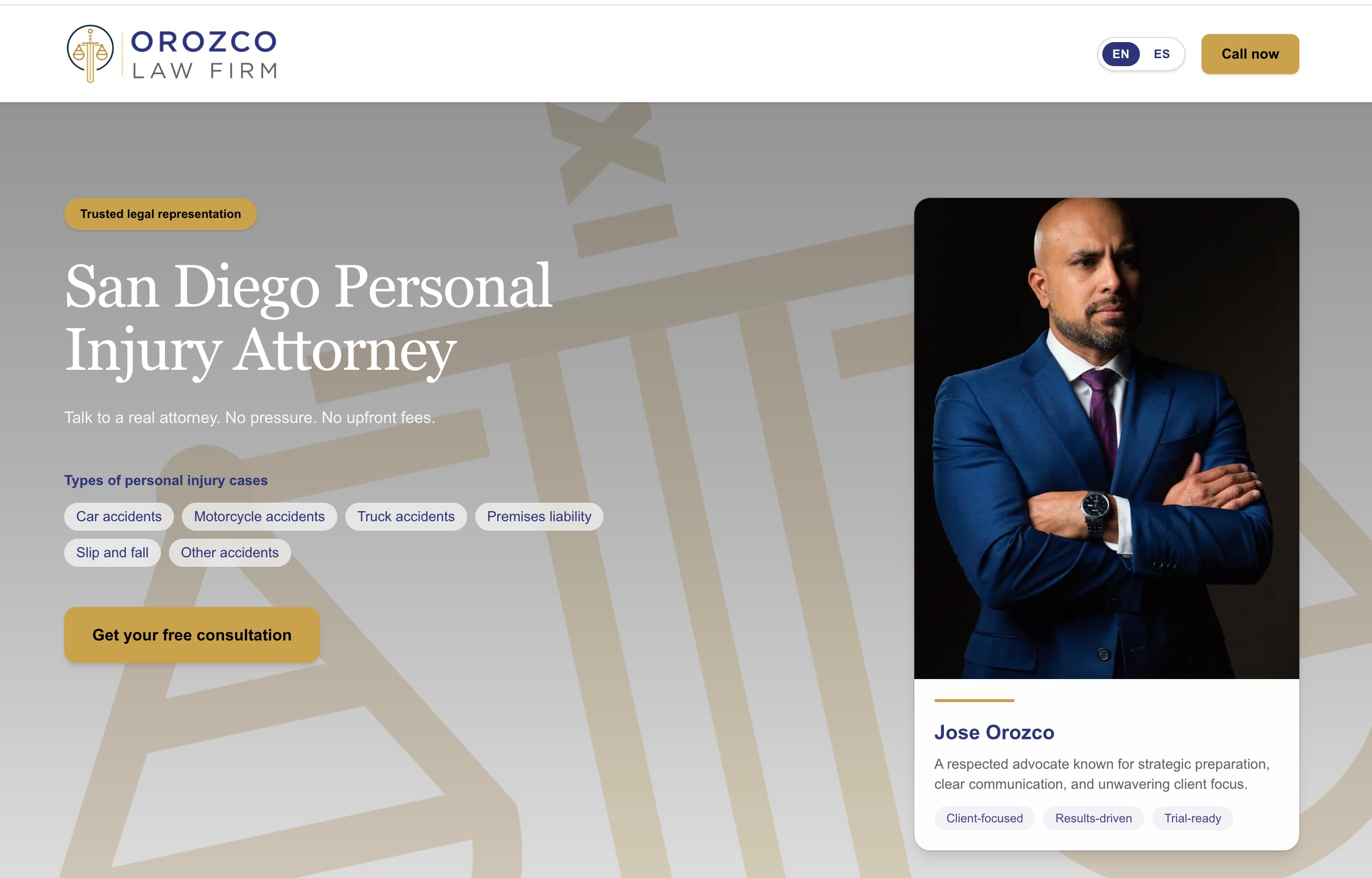 Orozco Law Firm landing pages preview